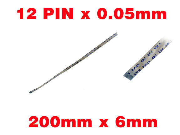 Ribbon ZIF FPC 12 PINS Pitch 0.5MM Length 200mm Width 6mm. Connectors Wires on the same Face of the AWM Ribbon