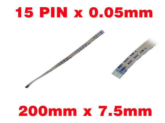 Ribbon ZIF FPC 15 PINS Pitch 0.5MM Length 200mm Width 7.5mm. Connectors Wires on the same Face of the AWM Ribbon