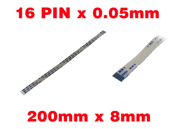 Ribbon ZIF FPC 16 PINS Pitch 0.5MM Length 200mm Width 8mm. Connectors Wires on the same Face of the AWM Ribbon