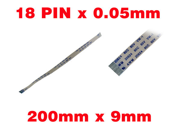 Ribbon ZIF FPC 18 PINS Pitch 0.5MM Length 200mm Width 9mm. Connectors Wires on the same Face of the AWM Ribbon