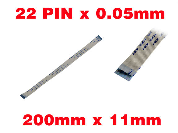 Ribbon ZIF FPC 22 PINS Pitch 0.5MM Length 200mm Width 11mm. Connectors Wires on the same Face of the AWM Ribbon