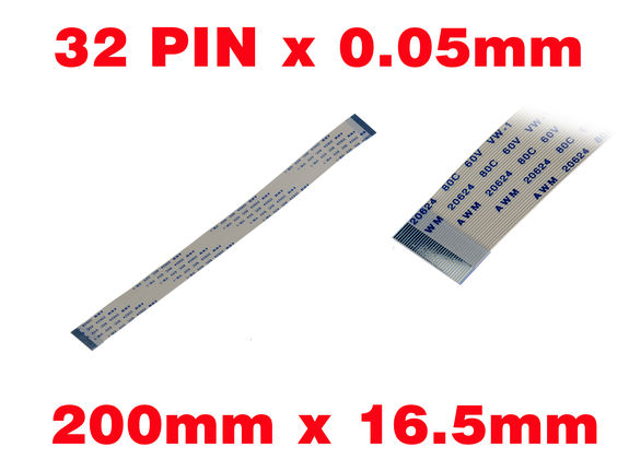 Nappe Ruban ZIF FPC 32 PINS Pas 0.5MM Longueur 200mm Largeur 16.5mm. Connecteurs fils sur la même face de la nappe AWM