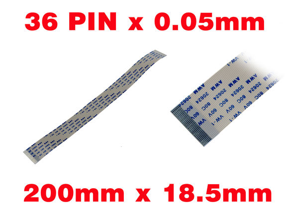 Nappe Ruban ZIF FPC 36 PINS Pas 0.5MM Longueur 200mm Largeur 18.5mm. Connecteurs fils sur la même face de la nappe AWM