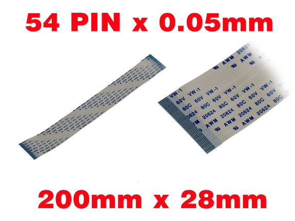Nappe Ruban ZIF FPC 54 PINS Pas 0.5MM Longueur 200mm Largeur 28mm. Connecteurs fils sur la même face de la nappe AWM