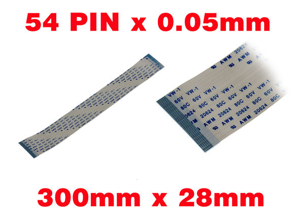 Nappe Ruban ZIF FPC 54 PINS Pas 0.5MM Longueur 300mm Largeur 28mm. Connecteurs fils sur la même face de la nappe AWM