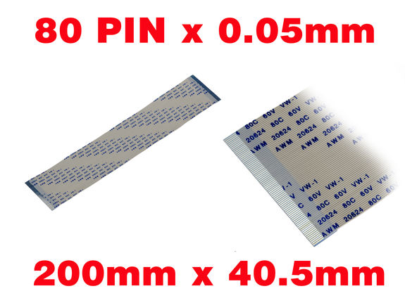 Ribbon ZIF FPC 80 PINS Pitch 0.5MM Length 200mm Width 40.5mm. Connectors Wires on the same Face of the AWM Ribbon