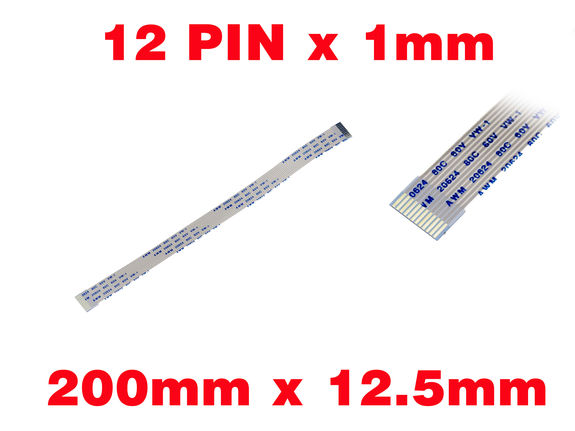 Ribbon ZIF FPC 12 PINS Pitch 1MM Length 200mm Width 12.5mm. Connectors Wires on the same Face of the AWM Ribbon