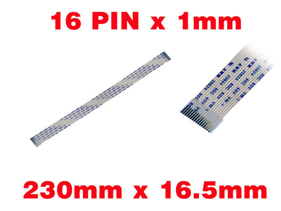 Ribbon ZIF FPC 16 PINS Pitch 1MM Length 230mm Width 16.5mm. Connectors Wires on the same Face of the AWM Ribbon