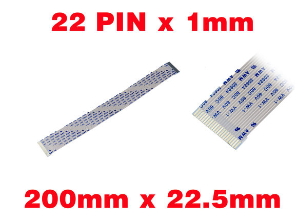 Ribbon ZIF FPC 22 PINS Pitch 1MM Length 200mm Width 22.5mm. Connectors Wires on the same Face of the AWM Ribbon