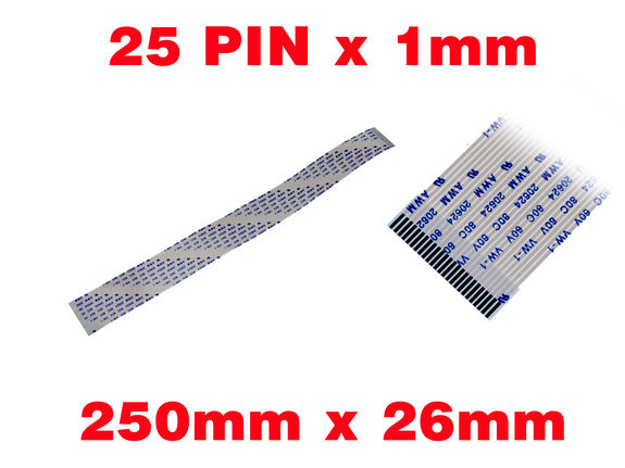 Ribbon ZIF FPC 25 PINS Pitch 1MM Length 250mm Width 26mm. Connectors Wires on the same Face of the AWM Ribbon
