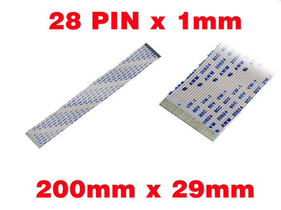 Ribbon ZIF FPC 28 PINS Pitch 1MM Length 200mm Width 29mm. Connectors Wires on the same Face of the AWM Ribbon