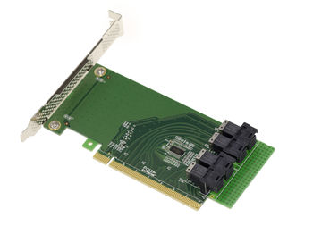Carte Riser PCI Express 16x pour 4 SSD U.2 NVMe ou 4 ports PCIe 4x avec fiches SFF-8643. Mode Bifurcation Uniquement.
