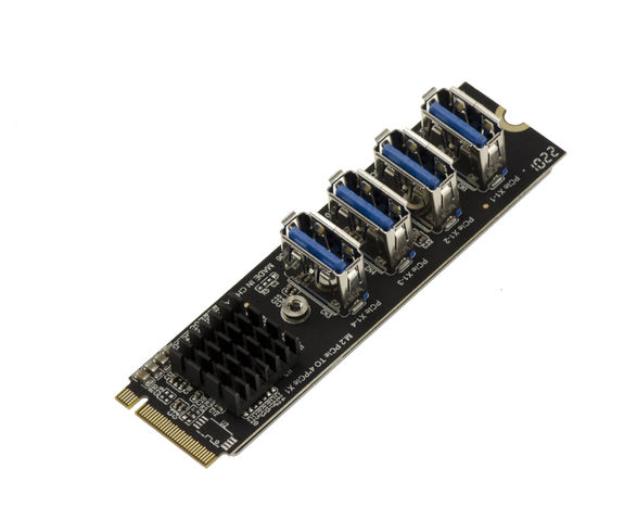 M.2 Replication Card (M2 NGFF PCIe M Key) USB 3.0 for Bitcoin Mining - 4 Ports - to Connect To PCIe USB Riser