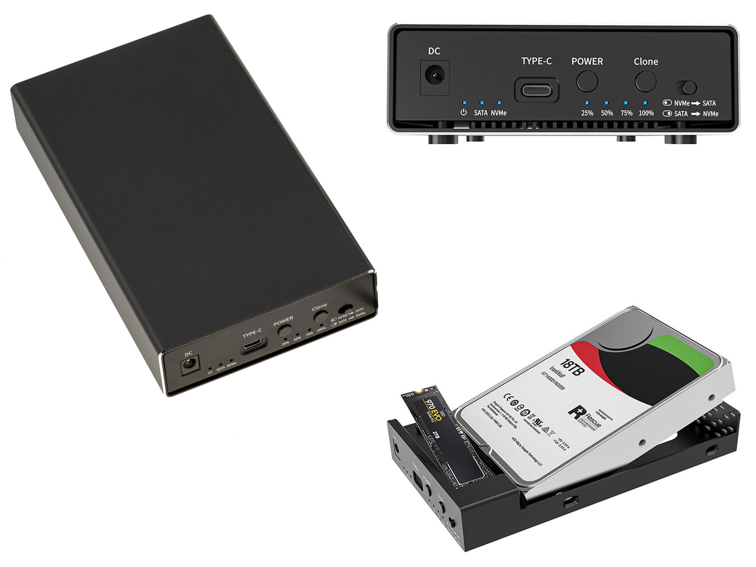 KALEA-INFORMATIQUE Boîtier Aluminium USB Pour HDD SATA 2.5" 3.5" Et SSD M.2 NVMe Avec Fonction Clonage - USB 3.1 10Gbps