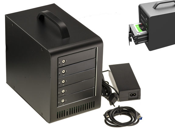 Box USB 3.0 5G Bay for 5 SATA disks. 78W power supply, 80TB capacity. Raid Hardware 0 1 3 5 10 Large Clone