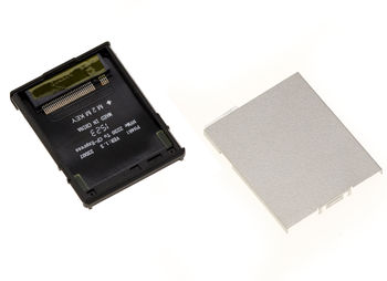 Adapter for using an SSD M2 NVMe 2230 in place of a CF Express type B card in a camera. With protective cover.