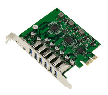 8-port USB 3.0 PCIe controller card with 2x USB3 C and 6x USB3 A, self-powered High Power, VL805 chipset.