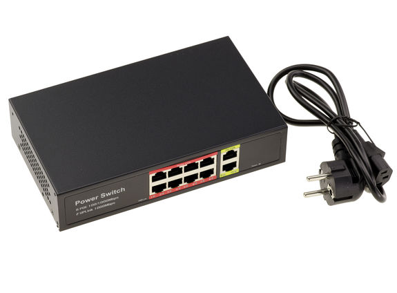 Gigabit Ethernet PoE PoE+ 30W switch with 8 RJ45 downstream ports and 2 ...