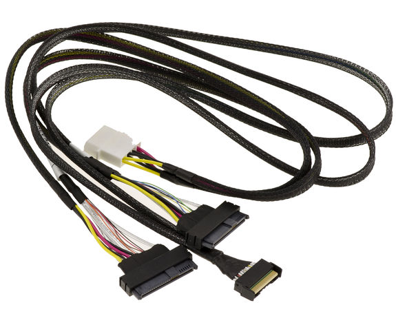 PCIe 5.0 cable with MCIO 8i 74 pin connectors to 2x SFF-8639 68 pin U2 U3 length 80cm