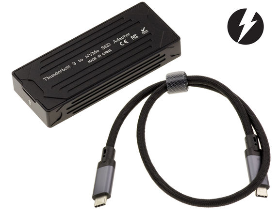 Aluminum Thunderbolt 3 40G enclosure for SSD M2 NVMe. Aluminum structure with high-speed cable included