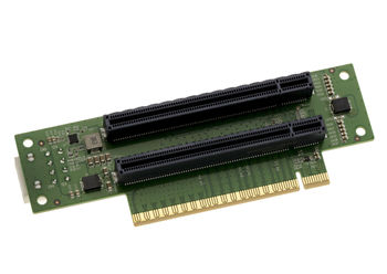 PCIe Gen 5.0 x16 riser duplicator adapter to 2 x16 ports at 90°, 64 GB/s throughput