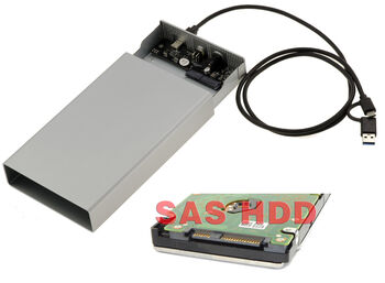 Boitier métal pour disque SAS 2.5 ou 3.5 avec connecteur SFF-8482 liaison USB3.2 Gen 2x1 10G et alimentation 12V 3A