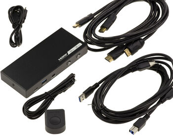 KVM Switch Automatique Souris Clavier Ecran 2 PC compatible HDMI 2.0 4K 60Hz et USB 3.0 avec télécommande et cordons