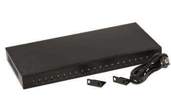 Industrielle Ladestation, rackmontierbar, 44 cm, 20 USB-Anschlüsse Typ C, maximale Leistung 200 W, Stromversorgung 5 V, 2,1 A pro Anschluss
