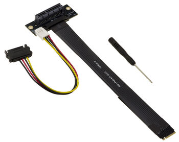 Gen 4.0 riser adapter for M2 M Key slot to PCIe x4 female port, length 20cm. Perpendicular orientation and Gen4 8GB/s throughput.