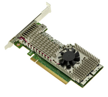 PCIe 4.0 switch controller card with 4 SFF-8654 8i ports to control up to 8 NVMe M2 M3 U2 U3 SSDs or PCIe add-on cards