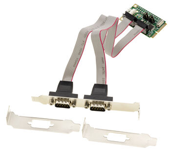 Carte contrôleur MiniPCIe 2 ports série RS232 COM DB9 sur équerre avec chipset WCH382L, possibilité d'alimentation 5V ou 12V POS
