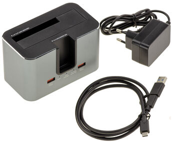 Dock station double protocole pour SSD M2 NVMe ou SATA et disque dur 2.5 ou 3.5 SATA, liaison USB3.2 Gen2x1 10 Gbit/s, support 28TB