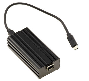 USB 4 Thunderbolt 3/4/5 10G-zu-Glasfaser-Adapterkabel mit 1 SFP+-Anschluss und Realtek RTL8157-Chipsatz. Passive Kühlung, geräuschloser Konverter.