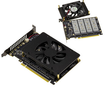 Carte adaptateur PCIe 5.0 x16 vers 4 SSD M.2 NVMe M-Key avec ventilation. Pour carte mère avec support bifurcation