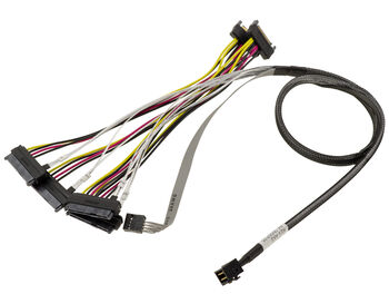 Slim SAS SFF-8643 to 4-port SAS SFF-8482 cable, 80 cm long, with Sideband interface and Amphenol connectors