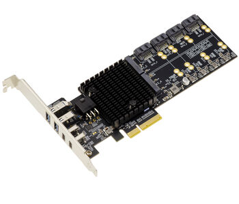Carte multi extension PCIe Gen 4.0 x4 avec 4 ports pour SSD M.2 NVMe, 4 ports SATA 6G, 1 port USB 3.2 Gen 2x2 20G et 3 ports USB Gen 2 10G