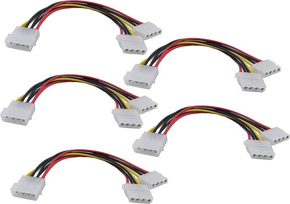 Molex Y Adapter Cord - Set of 5 To Extend or Duplicate a Molex Plug To Extend or Duplicate a Molex Plug