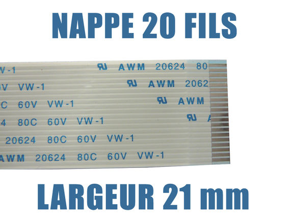 Nappe Ruban ZIF FPC - 20 PINS - PAS 1MM - LONGUEUR 400mm Connecteurs sur la même face de la Nappe Ruban
