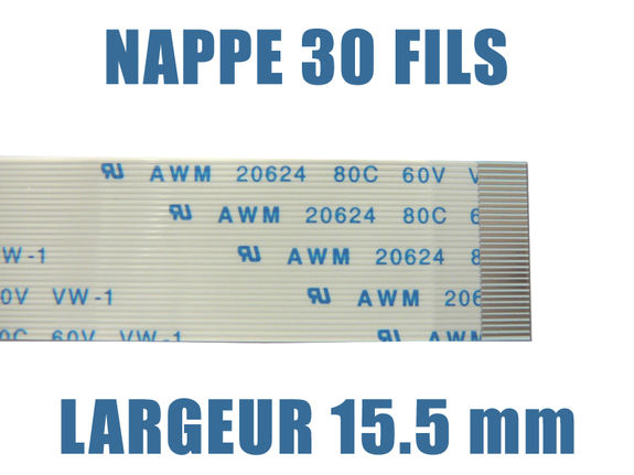 Nappe Ruban ZIF FPC - 30 PINS - PAS 0.5MM - LONGUEUR 150mm Connecteurs sur la même face de la Nappe Ruban