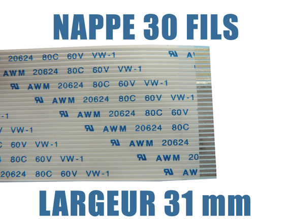 Nappe Ruban ZIF FPC - 30 PINS - PAS 1MM - LONGUEUR 200mm Connecteurs sur la même face de la Nappe Ruban