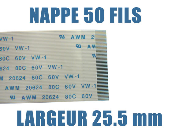 Nappe Ruban ZIF FPC - 50 PINS - PAS 0.5MM - LONGUEUR 200mm Connecteurs sur la même face de la Nappe Ruban
