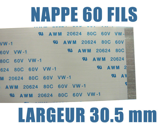 Nappe Ruban ZIF FPC - 60 PINS - PAS 0.5MM - LONGUEUR 200mm Connecteurs sur la même face de la Nappe Ruban
