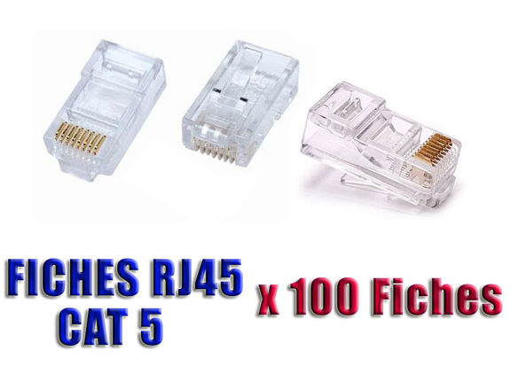 Box of 100 RJ45 type plugs (8P/8C sockets) for crimping - Transparent