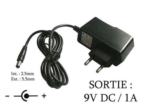 External AC DC power supply - 220V to 9V 1A - To replace 9V - 0.5A 0.75A 1A