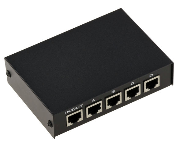 Ethernet RJ45 switch / switcher / diverter - REVERSIBLE: 1 input / 4 outputs OR 4 inputs / 1 output