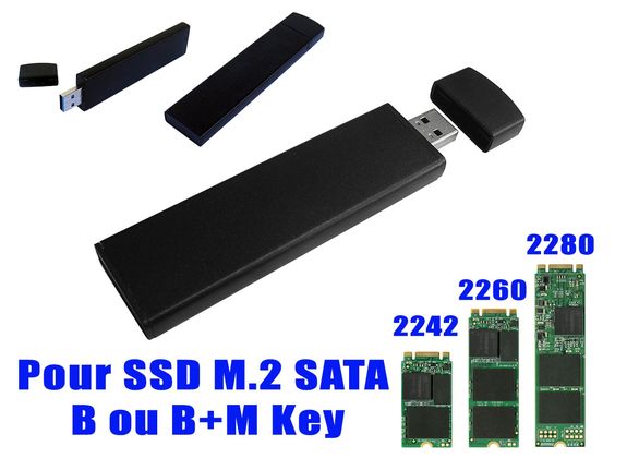 Adapter M2 2242 2260 2280 to USB USB key format Black metal case USB key format Black metal case