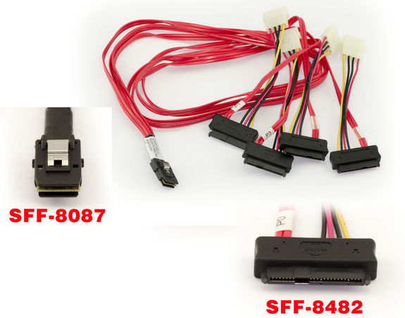 MiniSAS SAS cable SFF-8087 to 4x SFF-8482 Cable length 100cm