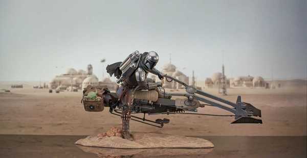 Star Wars: The Mandalorian statuette Premier Collection 1/7 Din Djarin on Speeder Bike GENTLE GIANT