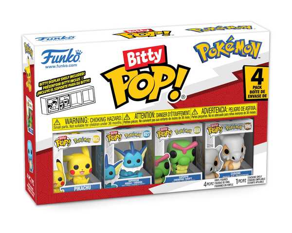 Pokémon pack 4 figurines Bitty POP! Vinyl Series 1 :  Pikachu, Aquali, Chenipan, Osselait Funko