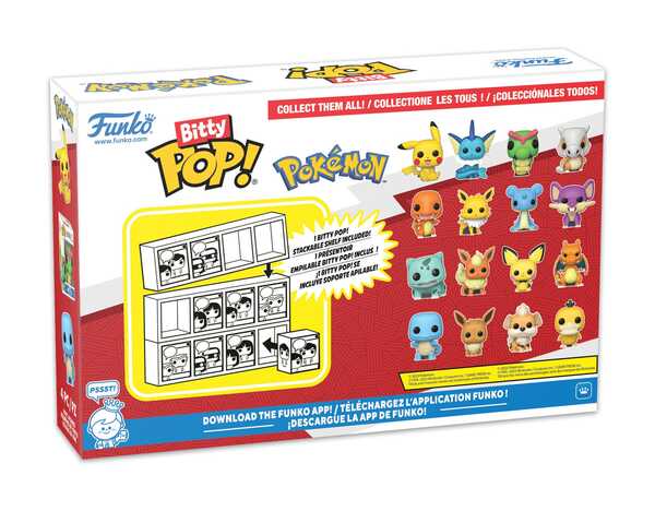 Pokémon pack 4 figurines Bitty POP! Vinyl Series 1 :  Pikachu, Aquali, Chenipan, Osselait Funko